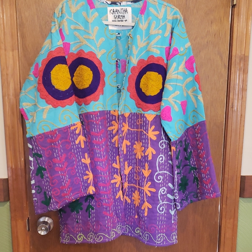 NWOT Kaantha Karma Embroidered Suzani Patchwork Jacket
